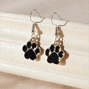 Silver Paw Shaped Print Drop Earrings